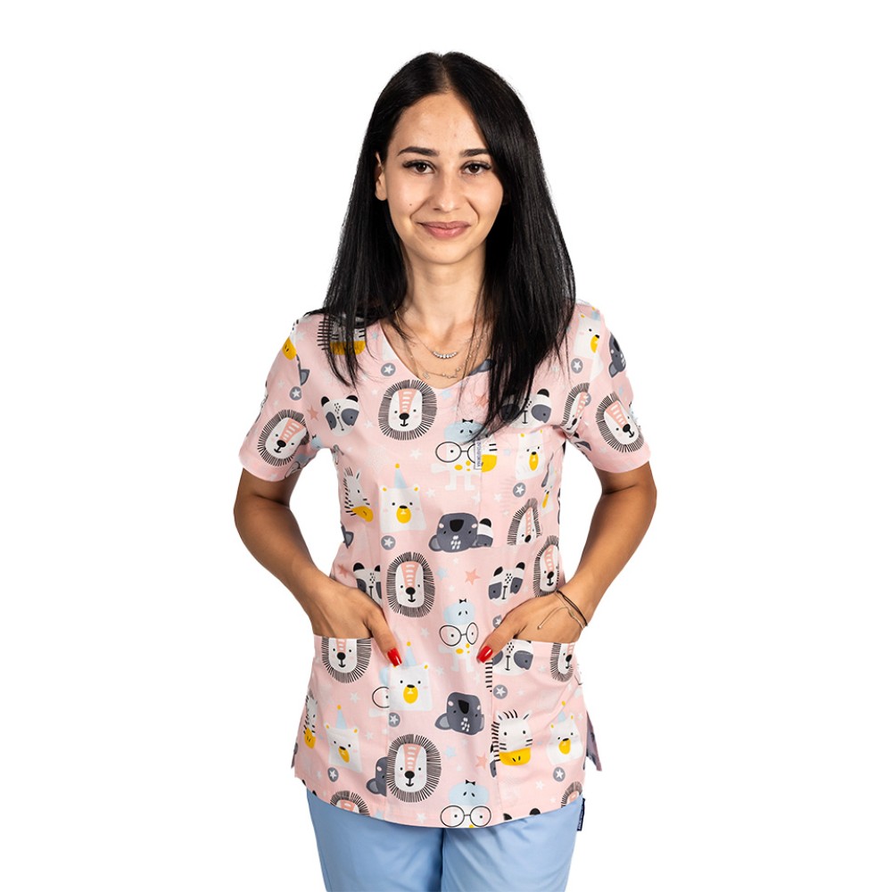 Costume de lucru pentru gradinite Lion cu bluza imprimata si pantaloni stretch cu snur si elastic