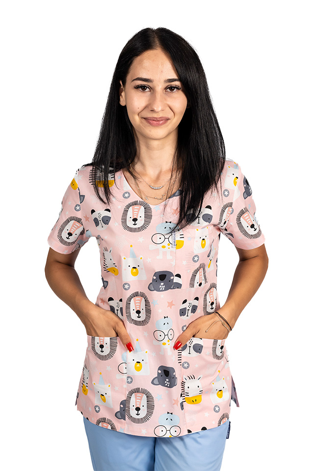 Costume de lucru pentru gradinite Lion cu bluza imprimata si pantaloni stretch cu snur si elastic