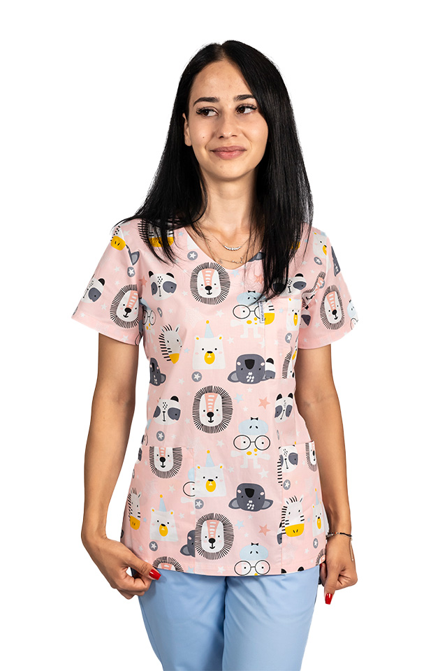 Costume de lucru pentru gradinite Lion cu bluza imprimata si pantaloni stretch cu snur si elastic