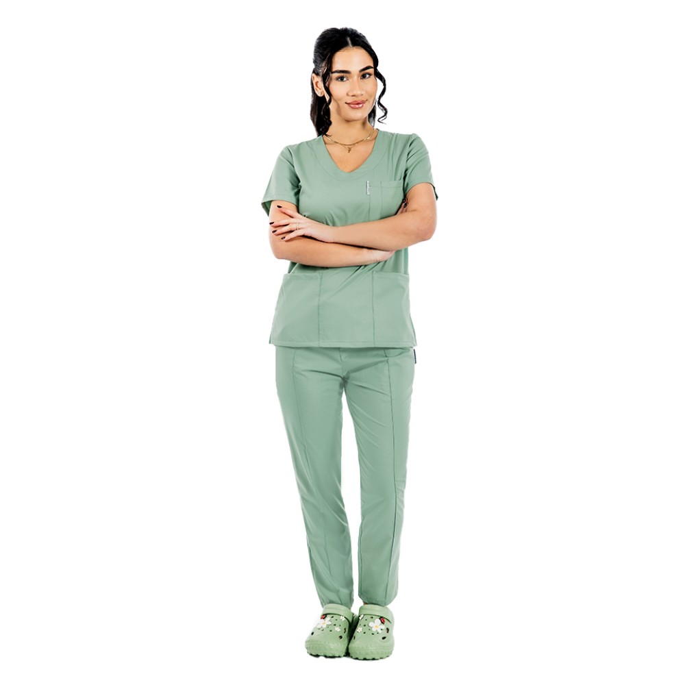 Tricou cu elastan de dama,cambrat, olive, model in U