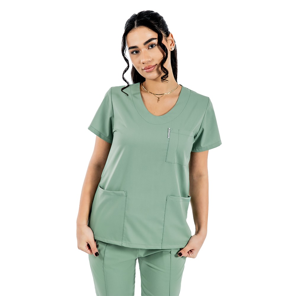 Tricou cu elastan de dama,cambrat, olive, model in U