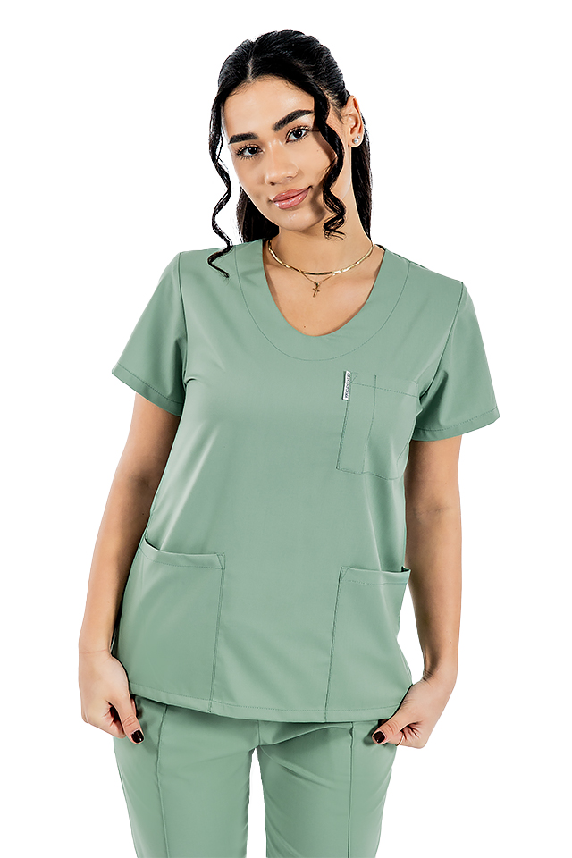 Tricou cu elastan de dama,cambrat, olive, model in U