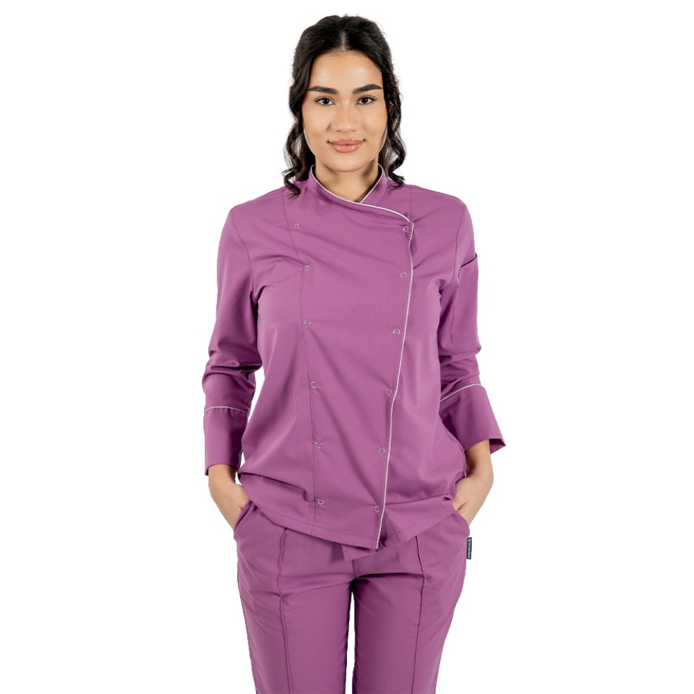 Tunica bucatar dama, magenta, cu maneca lunga, inchidere cu capse