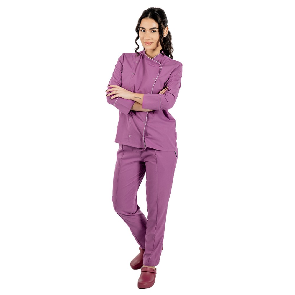 Tunica bucatar dama, magenta, cu maneca lunga, inchidere cu capse