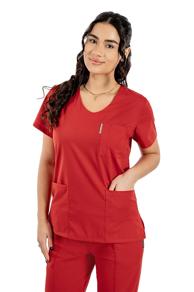 Tricou cu elastan de dama,cambrat, rosu, model in U