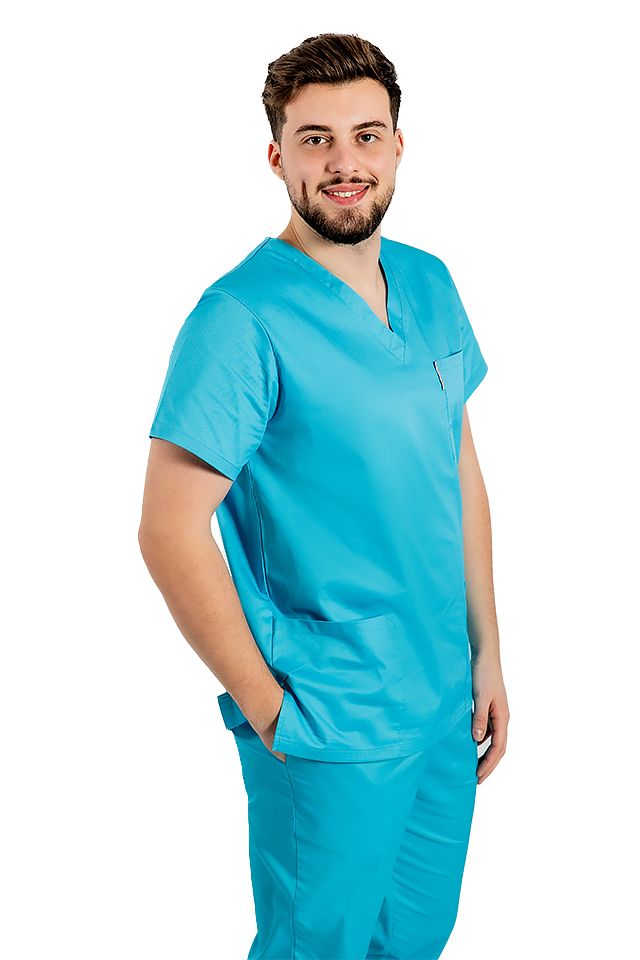 Uniforma de lucru barbati turcoaz cu pantaloni cu snur si elastic in talie