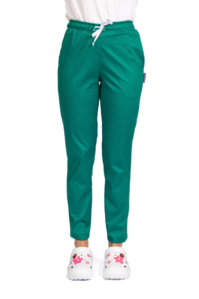 Pantaloni de lucru verde cu elastic si doua buzunare laterale