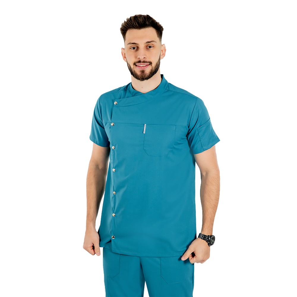 Tunica bucatar aqua cu maneca scurta, capse