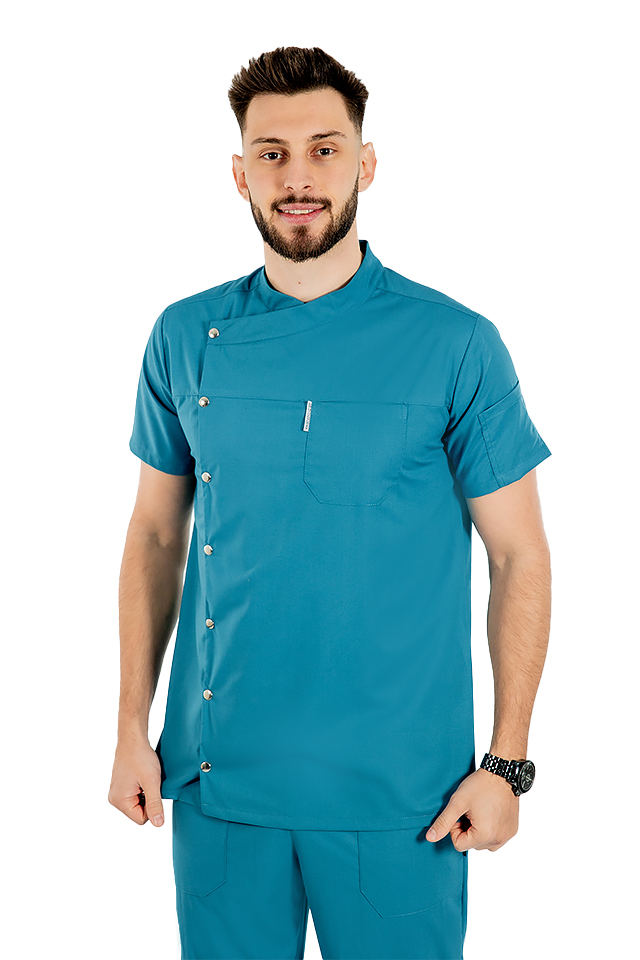 Tunica bucatar aqua cu maneca scurta, capse