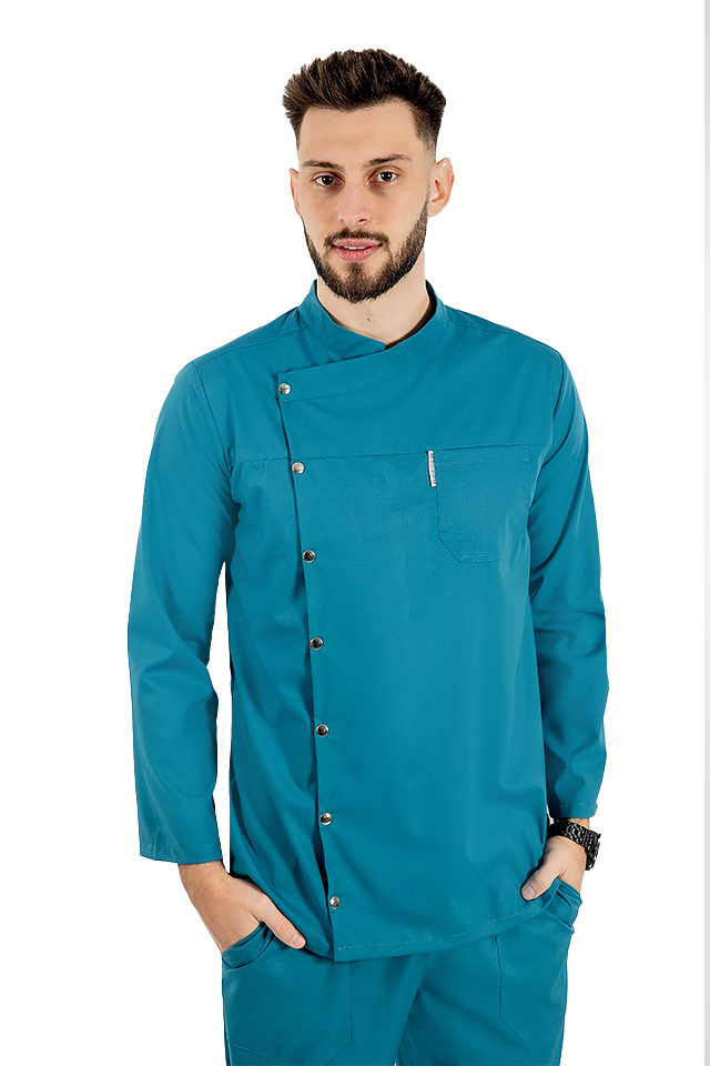 Tunica bucatar aqua cu maneca lunga, capse