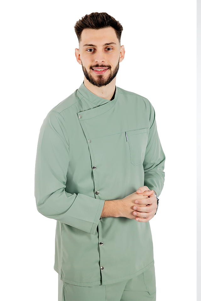 Tunica bucatar olive cu maneca lunga, capse