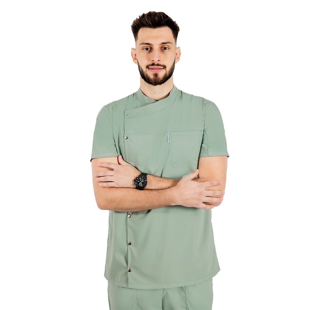 Tunica bucatar olive cu maneca scurta, capse