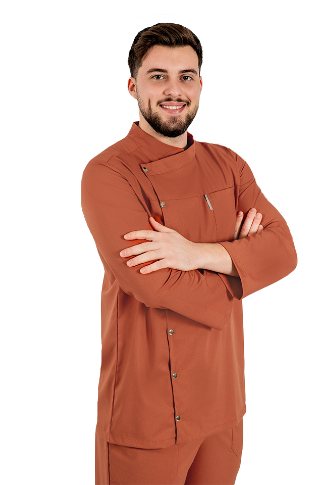 Tunica bucatar caramel cu maneca lunga, capse