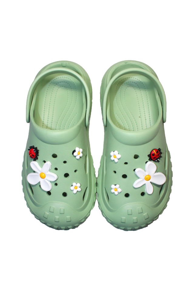 Incaltaminte de lucru Olive pentru femei - Clogs cu detalii aplicate