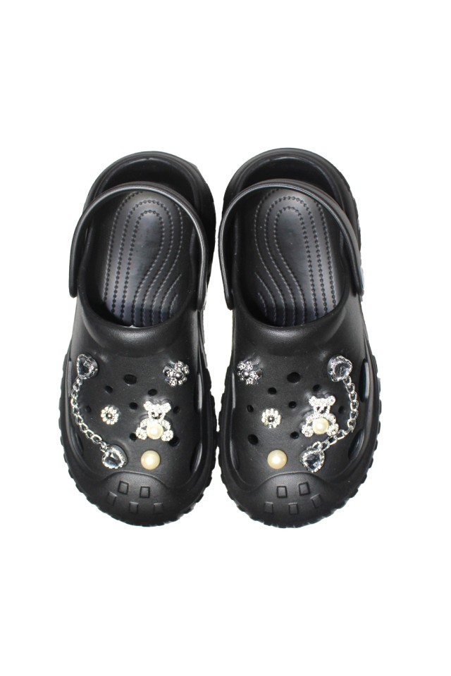Incaltaminte de lucru negri pentru femei - Clogs cu detalii aplicate