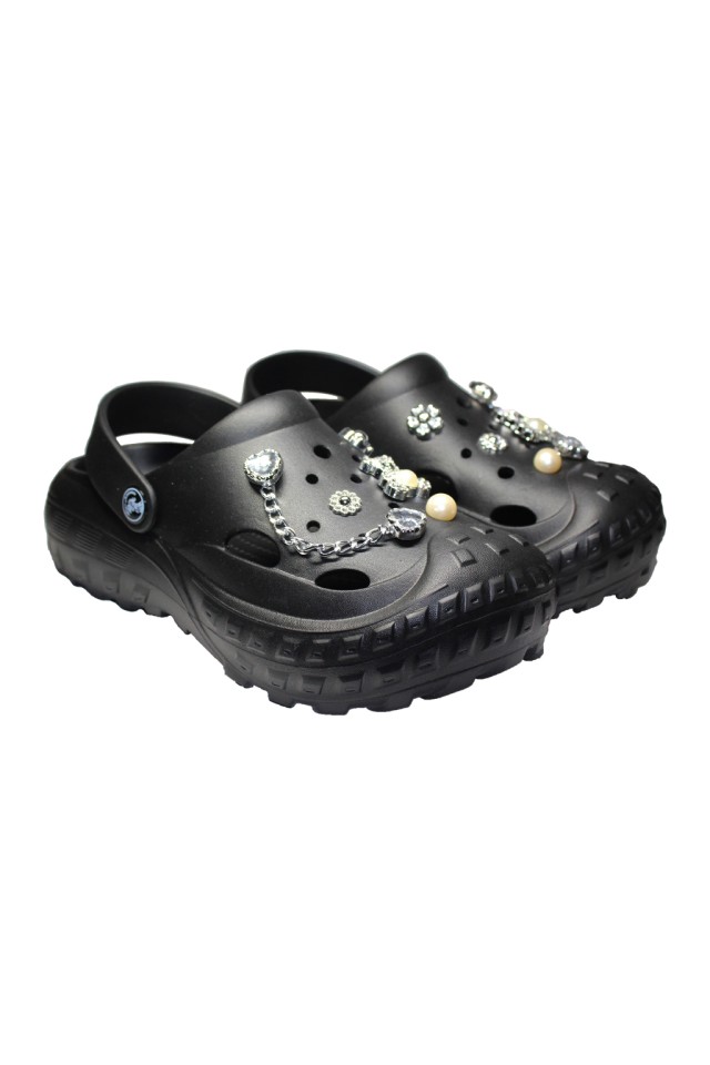 Incaltaminte de lucru negri pentru femei - Clogs cu detalii aplicate