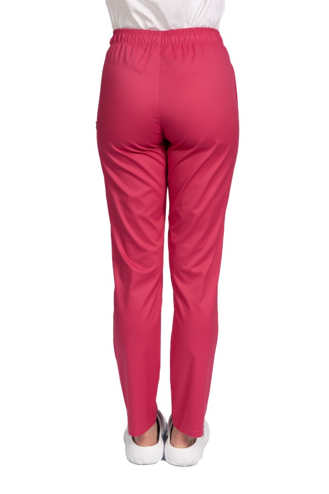 Pantaloni de lucru ciclam cu elastan snur in talie si doua buzunare laterale