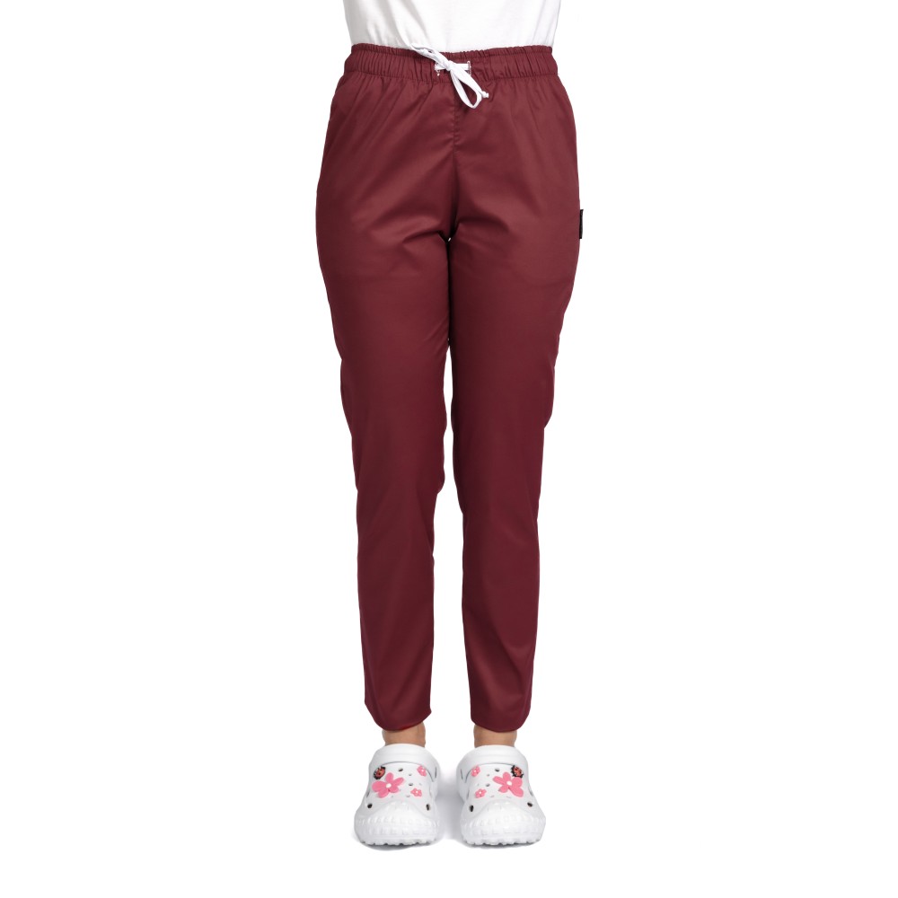 Pantaloni de lucru cu elastan dama grena cu snur si elastic, doua buzunare laterale