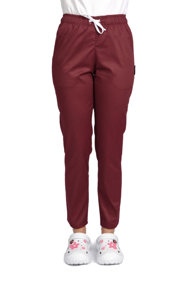 Pantaloni de lucru cu elastan dama grena cu snur si elastic, doua buzunare laterale