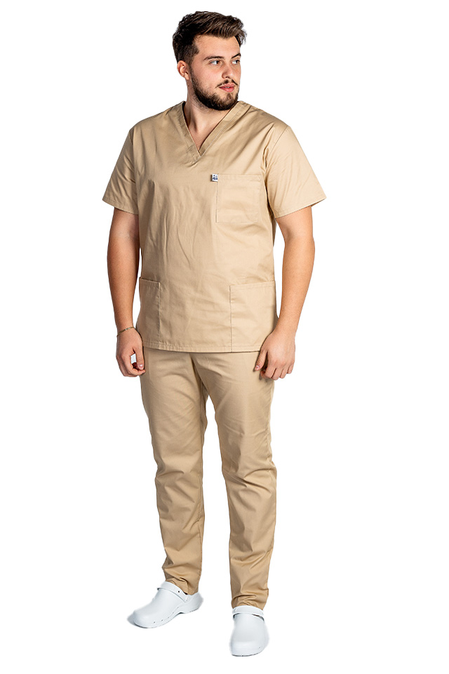 Uniforma de lucru barbati crem cu pantaloni cu snur si elastic in talie