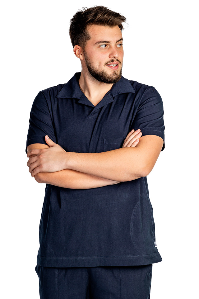 Tricou cu elastan polo barbati bleumarin, model in V