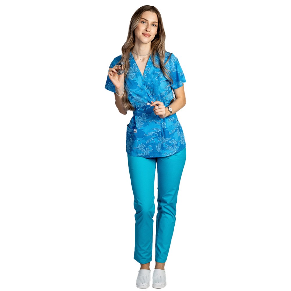 Costume de lucru pentru gradinite model kimono Blue Army, bluza cu imprimeu si pantaloni cu elastic
