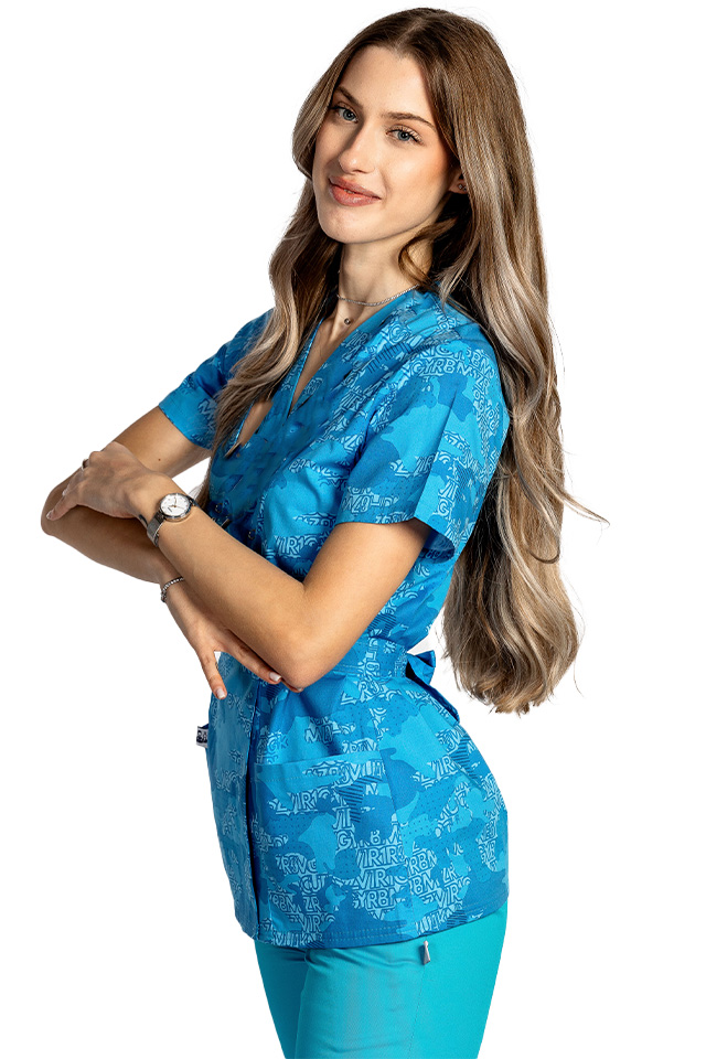 Costume de lucru pentru gradinite model kimono Blue Army, bluza cu imprimeu si pantaloni cu elastic