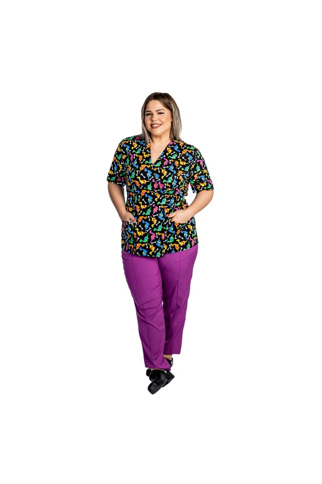 Halat de lucru pentru gradinite kimono Dino, cu doua buzunare aplicate