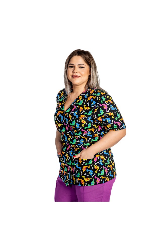 Halat de lucru pentru gradinite kimono Dino, cu doua buzunare aplicate