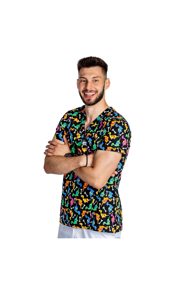 Costume de lucru pentru gradinite Dino, barbati, format din bluza si pantaloni cu elastic