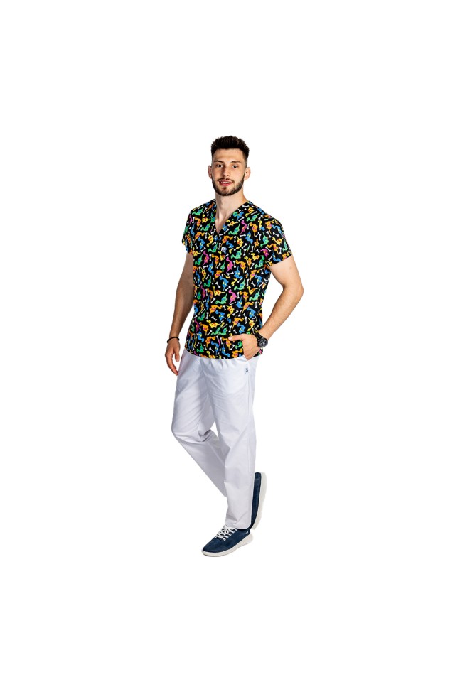 Costume de lucru pentru gradinite Dino, barbati, format din bluza si pantaloni cu elastic