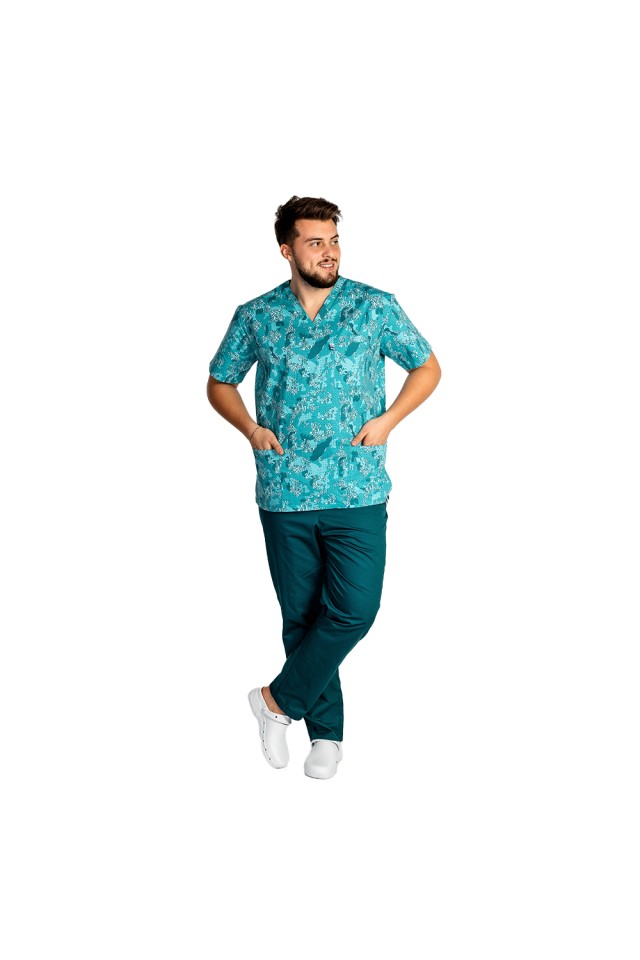 Costume de lucru pentru gradinite Green Army, barbati, format din bluza si pantaloni cu elastic