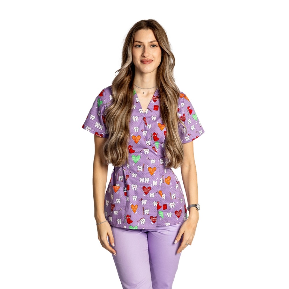 Halat de lucru pentru gradinite kimono Dintisori, cu doua buzunare aplicate