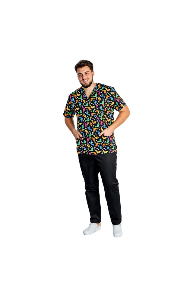 Costume de lucru pentru gradinite Dino, barbati, format din bluza si pantaloni cu elastic