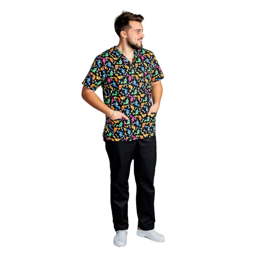 Costume de lucru pentru gradinite Dino, barbati, format din bluza si pantaloni cu elastic