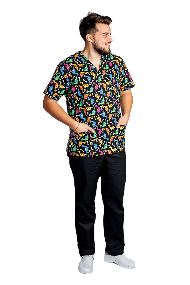 Costume de lucru pentru gradinite Dino, barbati, format din bluza si pantaloni cu elastic