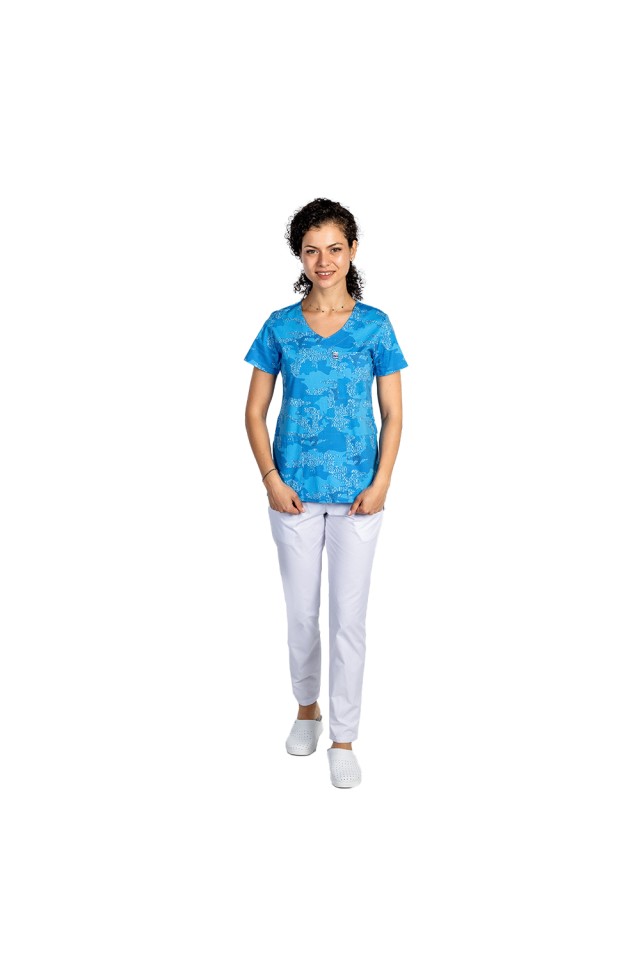 Costume de lucru pentru gradinite Blue Army, cu bluza cu imprimeu  si pantaloni cu elastic
