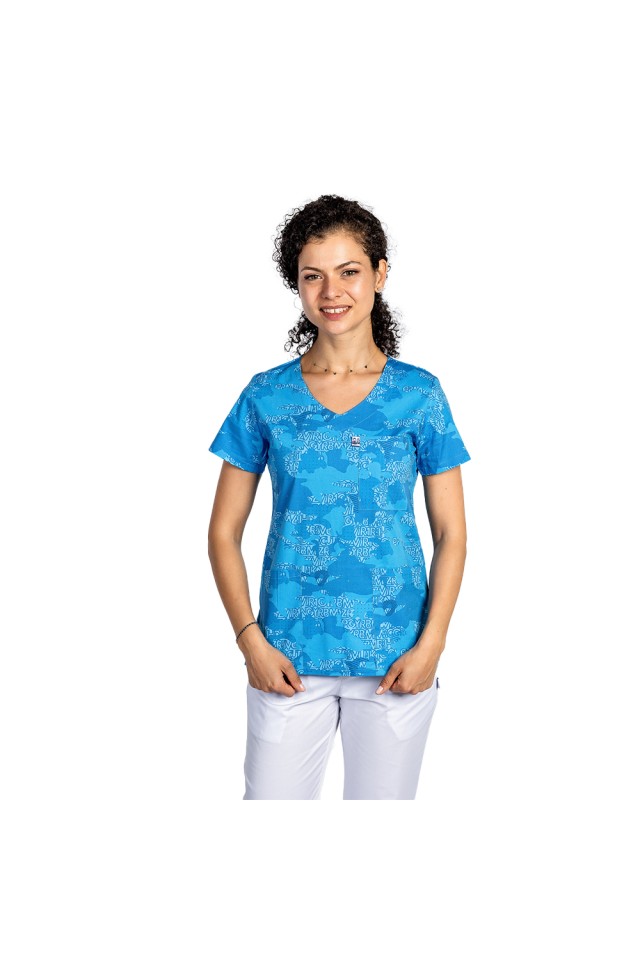 Costume de lucru pentru gradinite Blue Army, cu bluza cu imprimeu  si pantaloni cu elastic