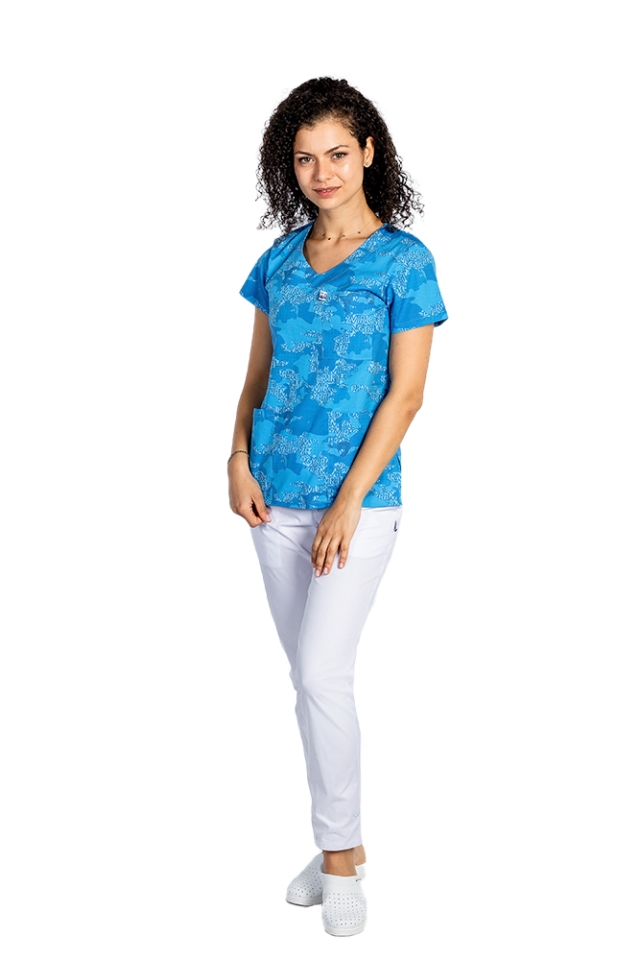 Costume de lucru pentru gradinite Blue Army, cu bluza cu imprimeu  si pantaloni cu elastic