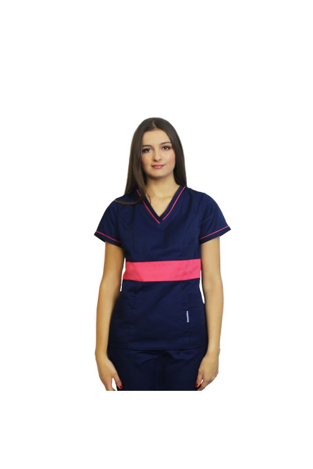 Uniforma de lucru bleumarin cu ciclam, model Sofia