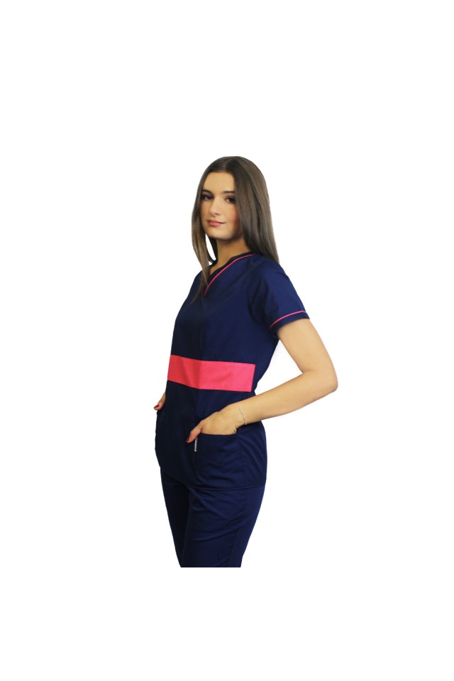 Uniforma de lucru bleumarin cu ciclam, model Sofia