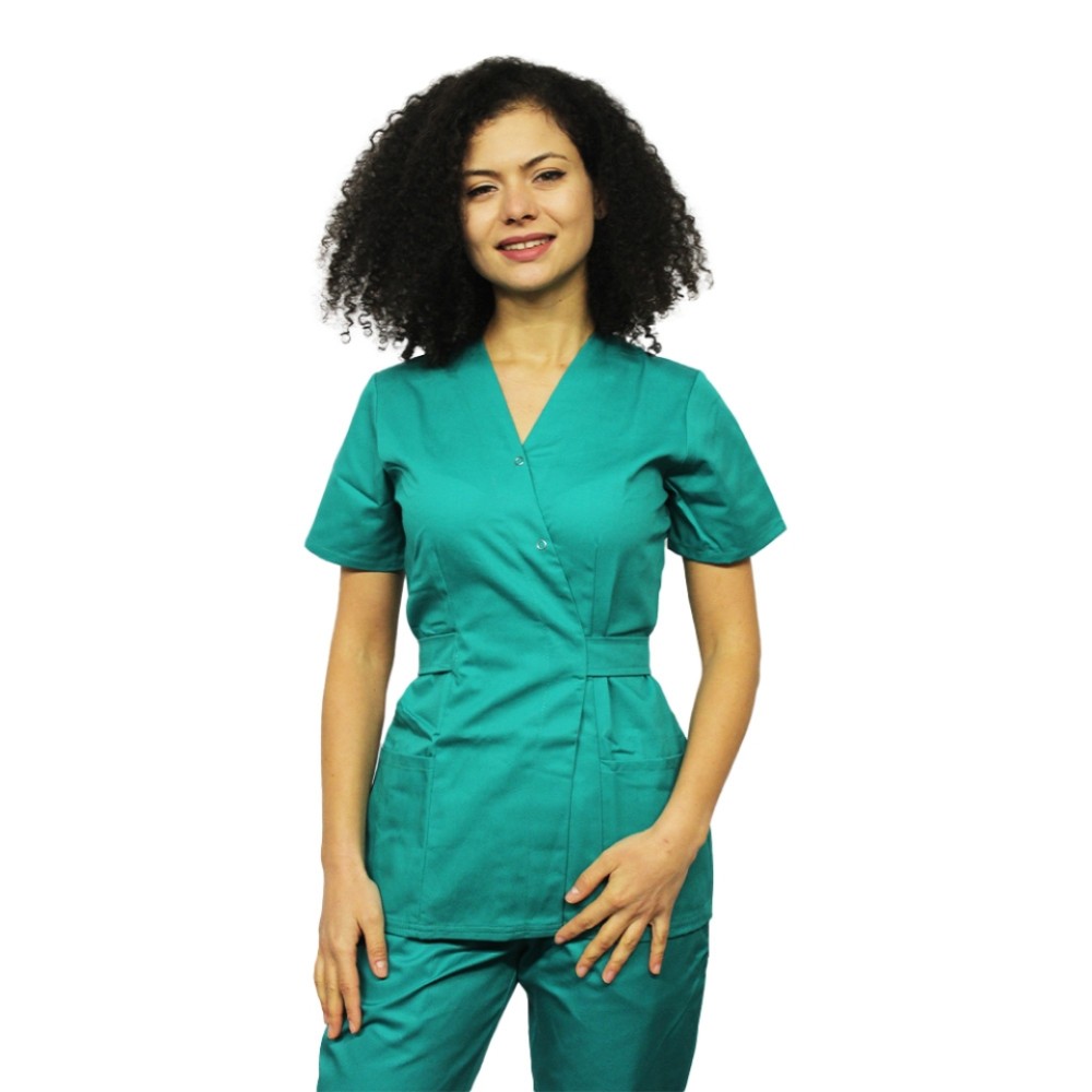 Halat pentru domeniul alimentar kimono verde cu doua buzunare aplicate