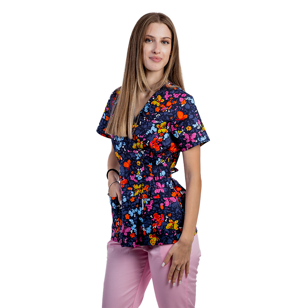Costume de lucru pentru gradinite model kimono Butterfly , cu bluza cu imprimeu  si pantaloni cu elastic