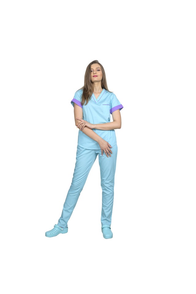 Uniforma de lucru menta cu mov, model Amani