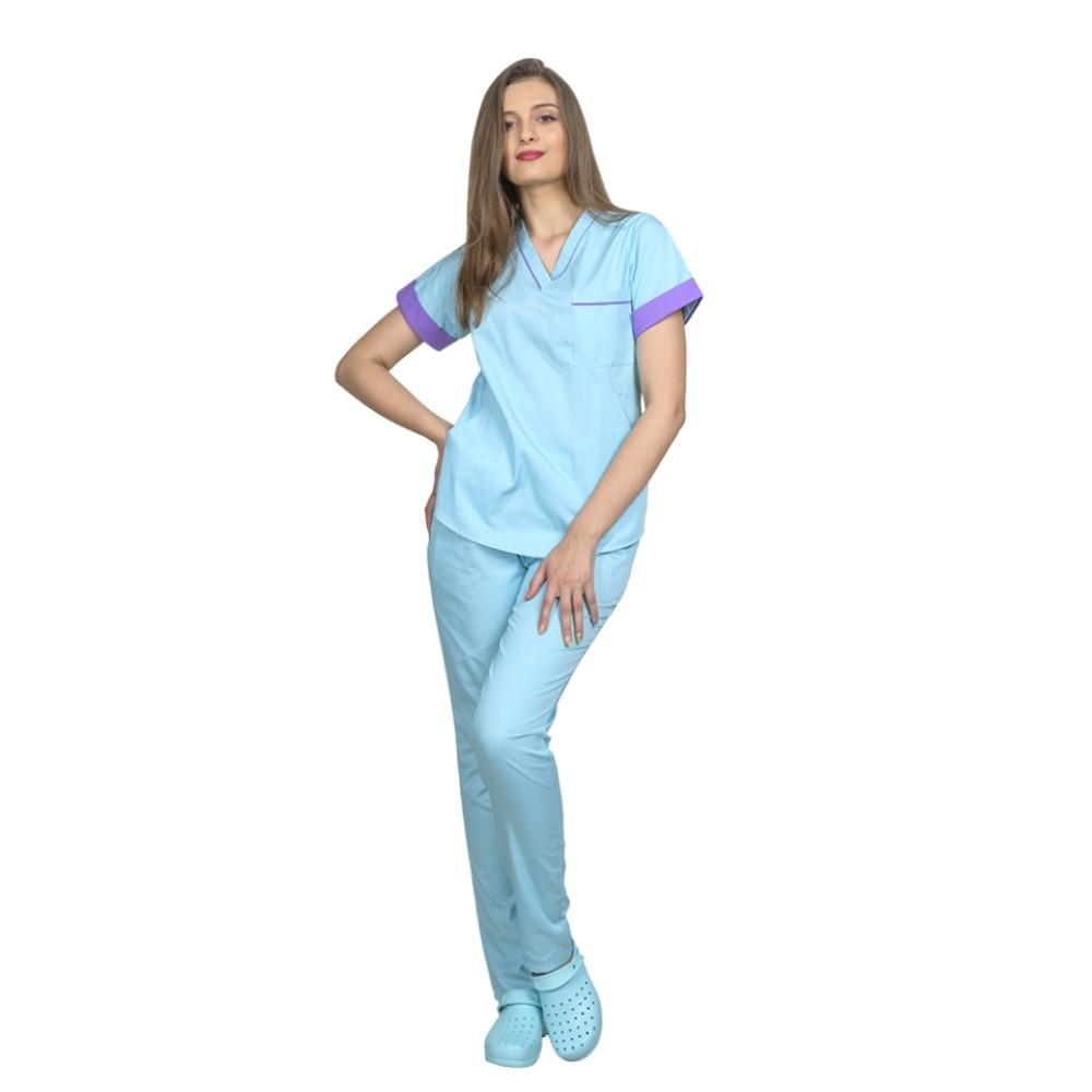 Uniforma de lucru menta cu mov, model Amani