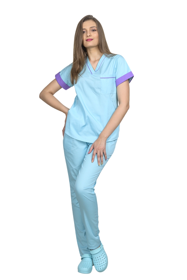 Uniforma de lucru menta cu mov, model Amani