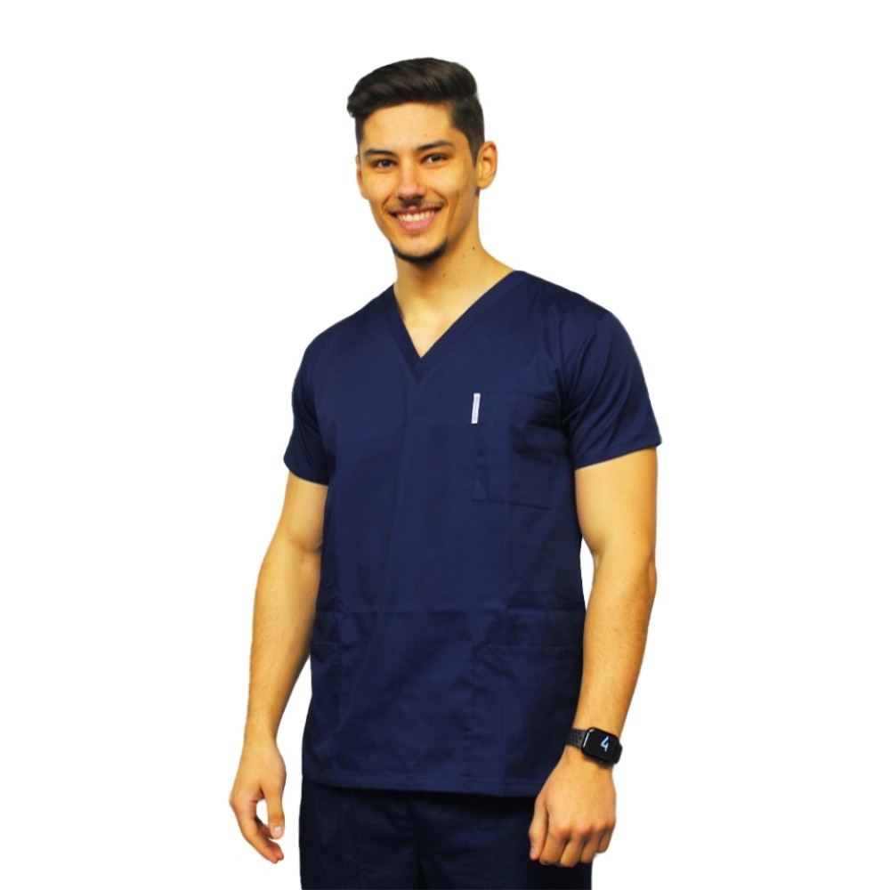 Bluza de lucru bleumarin barbati cu anchior in V si trei buzunare aplicate
