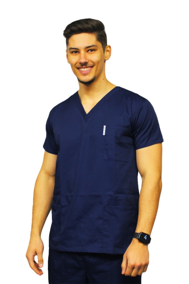 Bluza de lucru bleumarin barbati cu anchior in V si trei buzunare aplicate