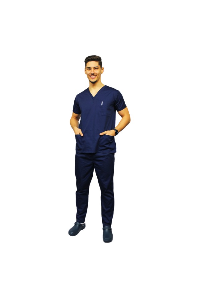 Uniforma de lucru barbati bleumarin cu pantaloni cu snur si elastic in talie