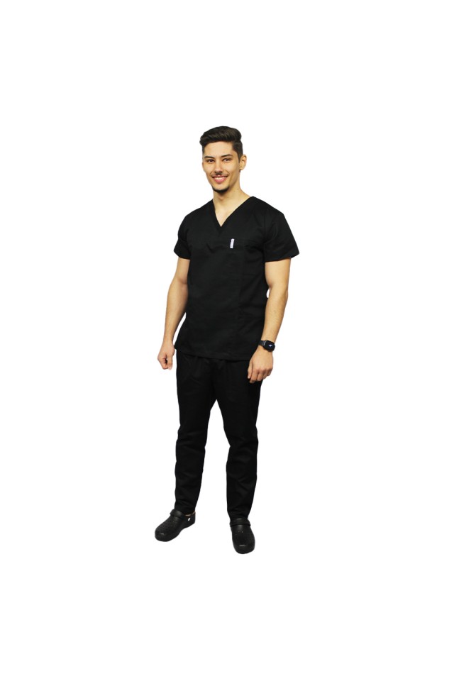 Uniforma de lucru barbati negru, cu pantaloni cu snur si elastic in talie